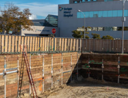 A temporary shoring system built to support an excavation for the Scripps Mercy MD Anderson Cancer Center in San Diego, CA.