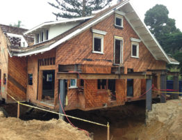 A unique house shoring system installed so a new basement could be built beneath a historical home in Coronado, CA.